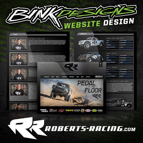 Bink Designs Website, Roberts Racing, Off Road Racing Website, Ecommerce